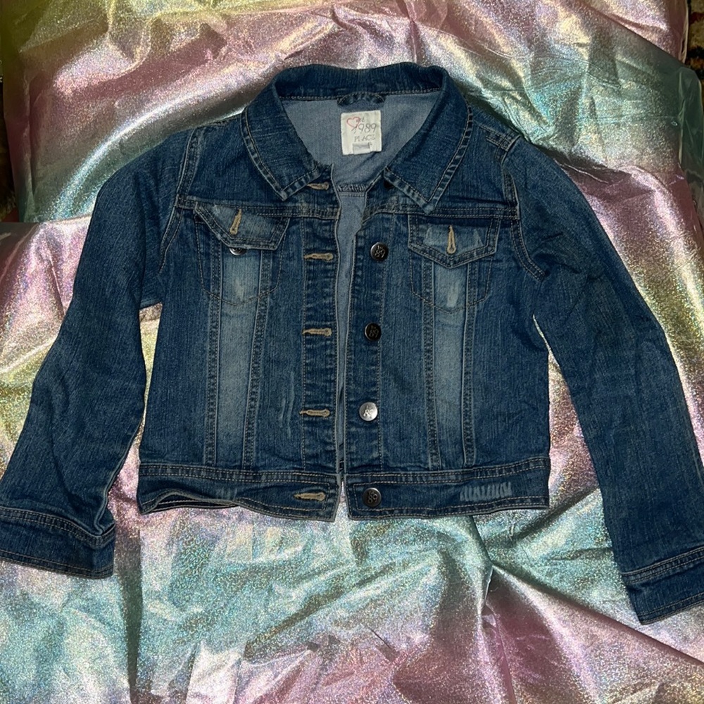 Girls distressed denim blue jean jacket